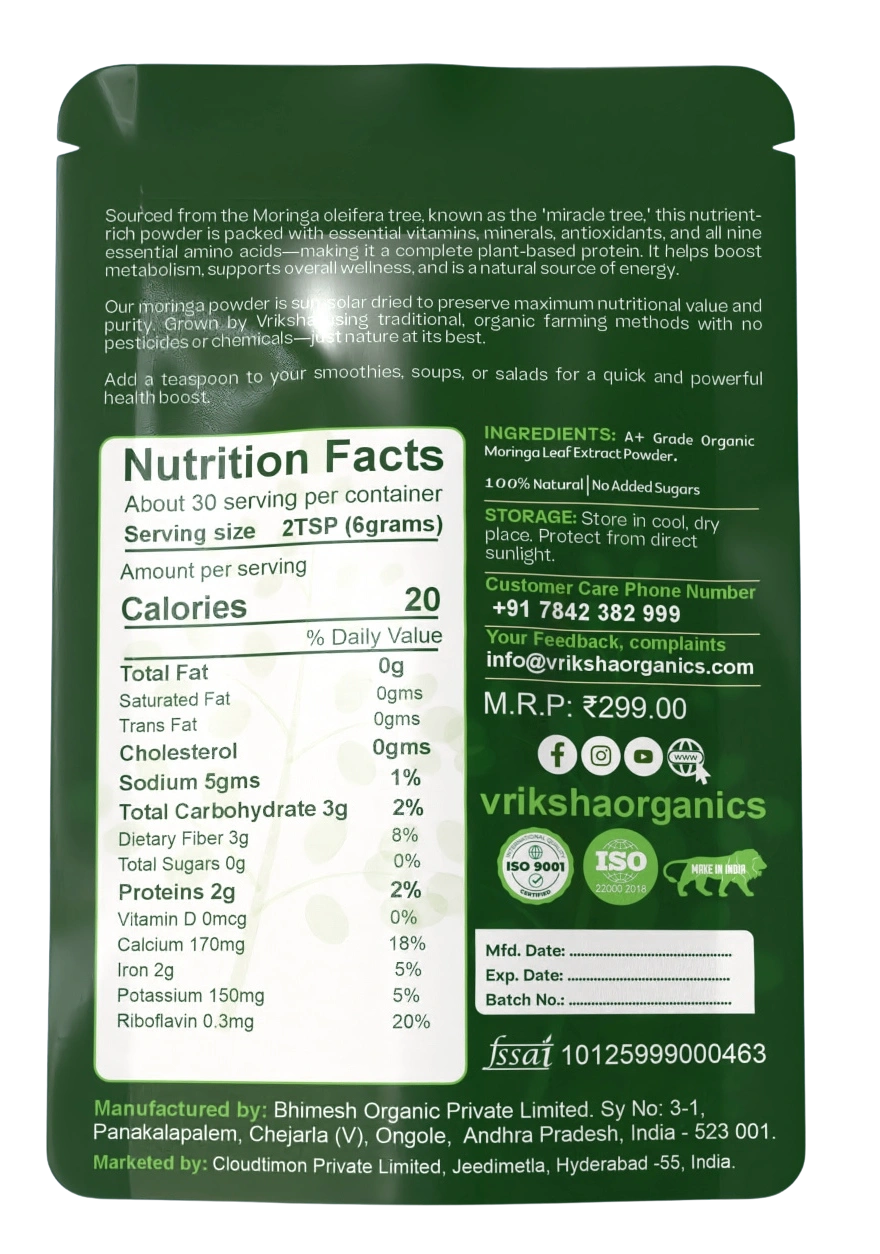 Vriksha Organic Moringa Powder 200gm | A Complete Protein Source | Loaded with Antioxidants Vriksha Organic Moringa Powder 200gm | A Complete Protein Source | Loaded with Antioxidants