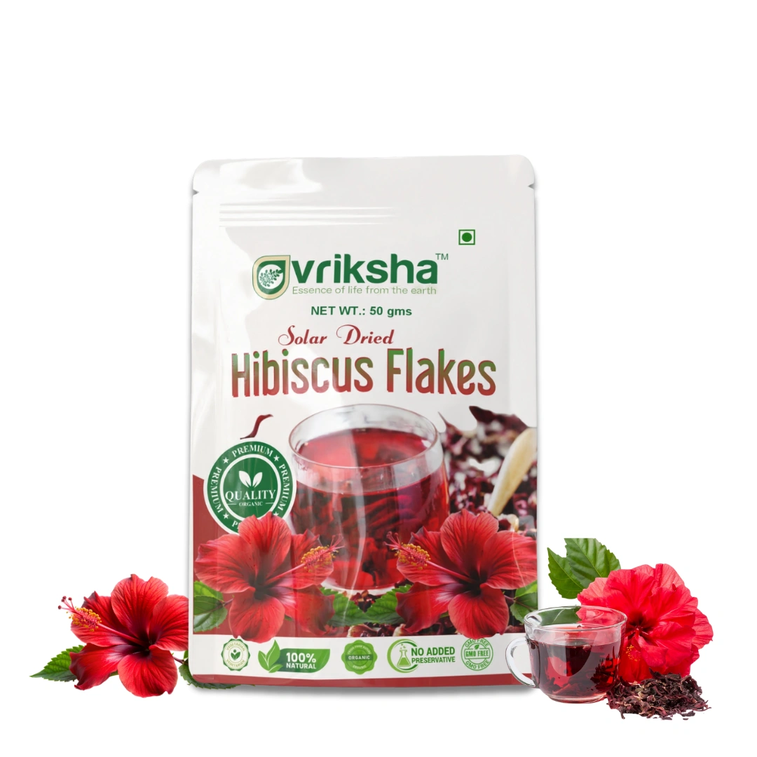 Vriksha Hibiscus Flower Flakes | 100% natural, sun-dried | A versatile superfood for wellness and beauty