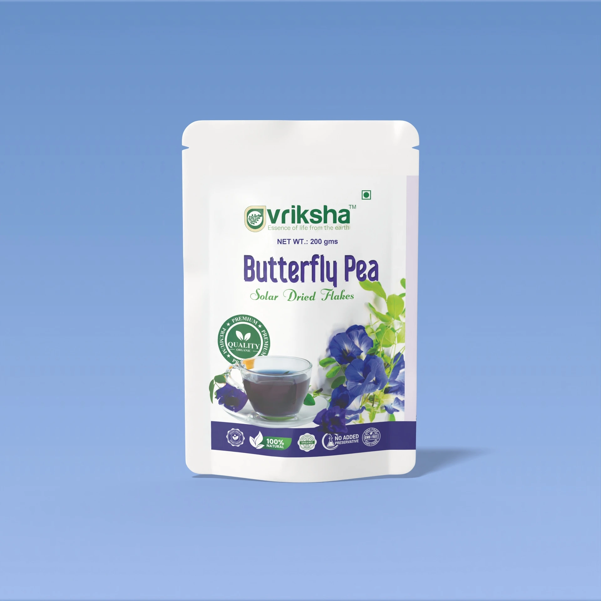 Vriksha Butterfly Pea Flower Flakes | Enhance cognitive function and Memory | Caffeine-free